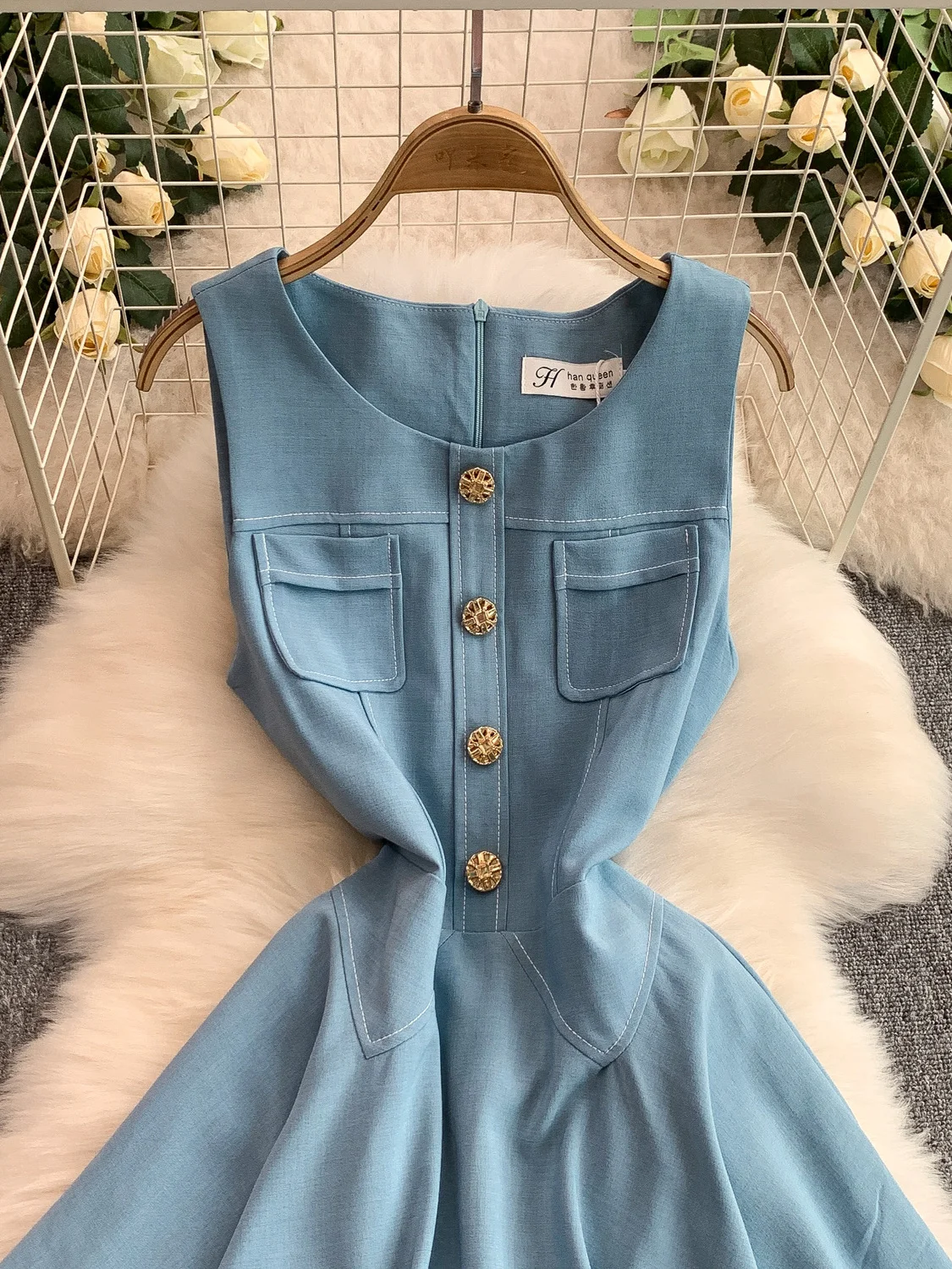 เสื้อกั๊กผ้าเดนิมทรงเอเอวสูงสำหรับผู้หญิง สไตล์เกาหลี ช่วยให้ดูผอมเพรียว เหมาะสำหรับฤดูร้อน