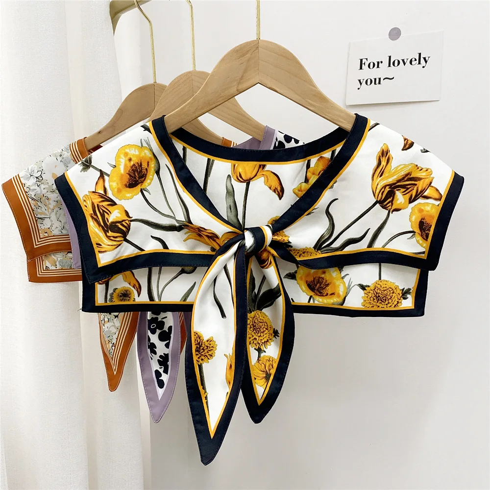

40*66cm Sunscreen Shawl Scarf Print Decoration Fake Detachable Collar Protect Neck Shoulder Women Girl Dress Accessories