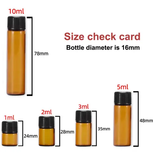 Imagen 2 del producto 100 Uds 1ml/2ml/3ml/5ml/10ml botellas reductoras de orificio de vidrio vacías para aceites esenciales viales de muestra rellenables cuentagotas Dram