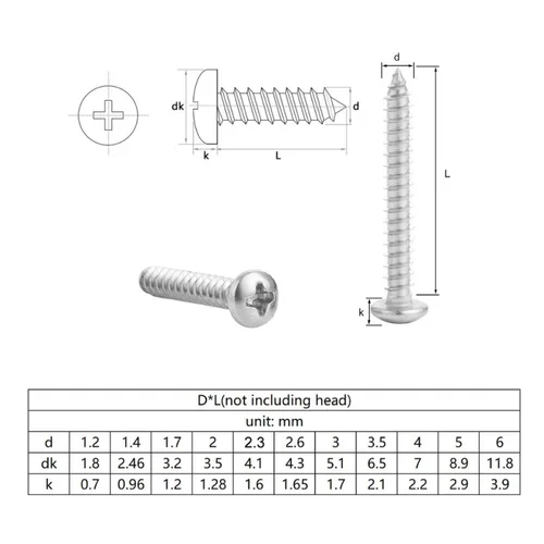 Imagen 2 del producto 10 unids/lote tornillo de rosca de cabeza redonda empotrada cruzada M3 M3.5 M4 M5 M6 M8 de acero inoxidable