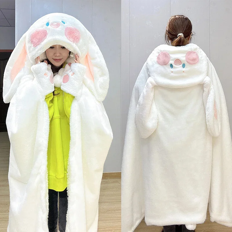 Cute Seal Cat Hooded Wearable Blanket Cloak with Gloves