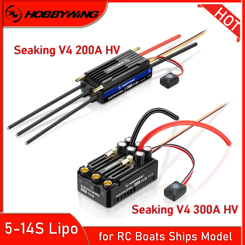 

HOBBYWING Seaking V4 200A 300A HV Electronic Speed Controller Bluetooth&BEC Waterproof Brushless ESC For RC Boats Ships Model