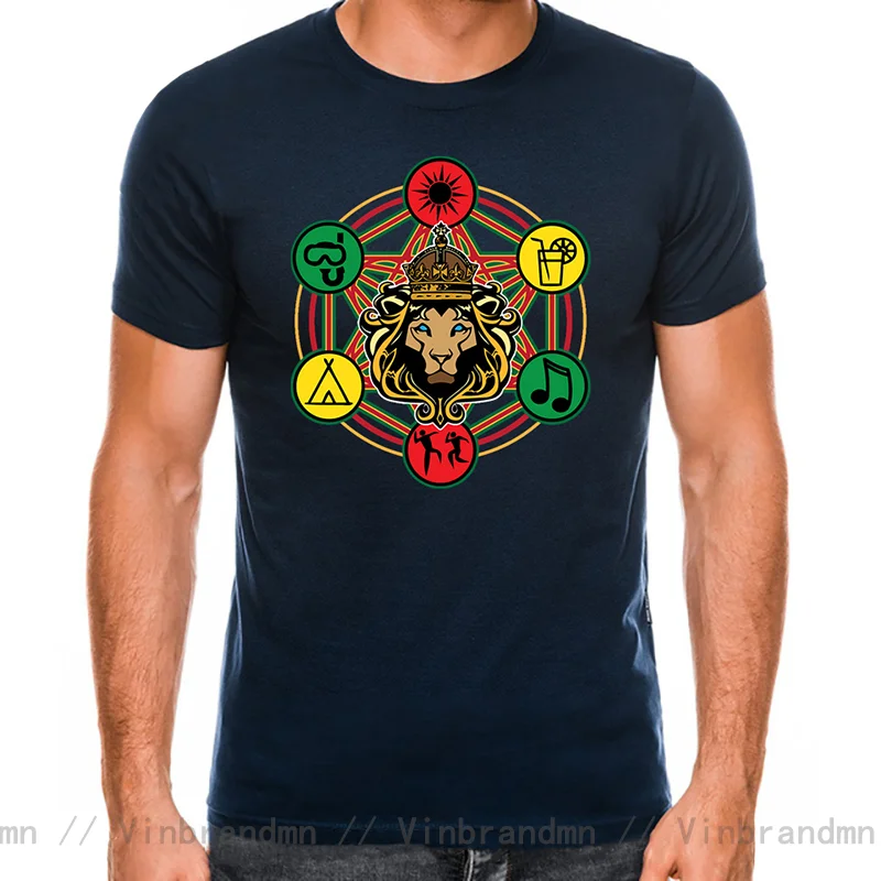 Metatron's Cube Flower of Life Sacred Geometric Reggae Rasta T Shirt Skateboard Style Rastafari Lion Of Judah King Rasta T-Shirt