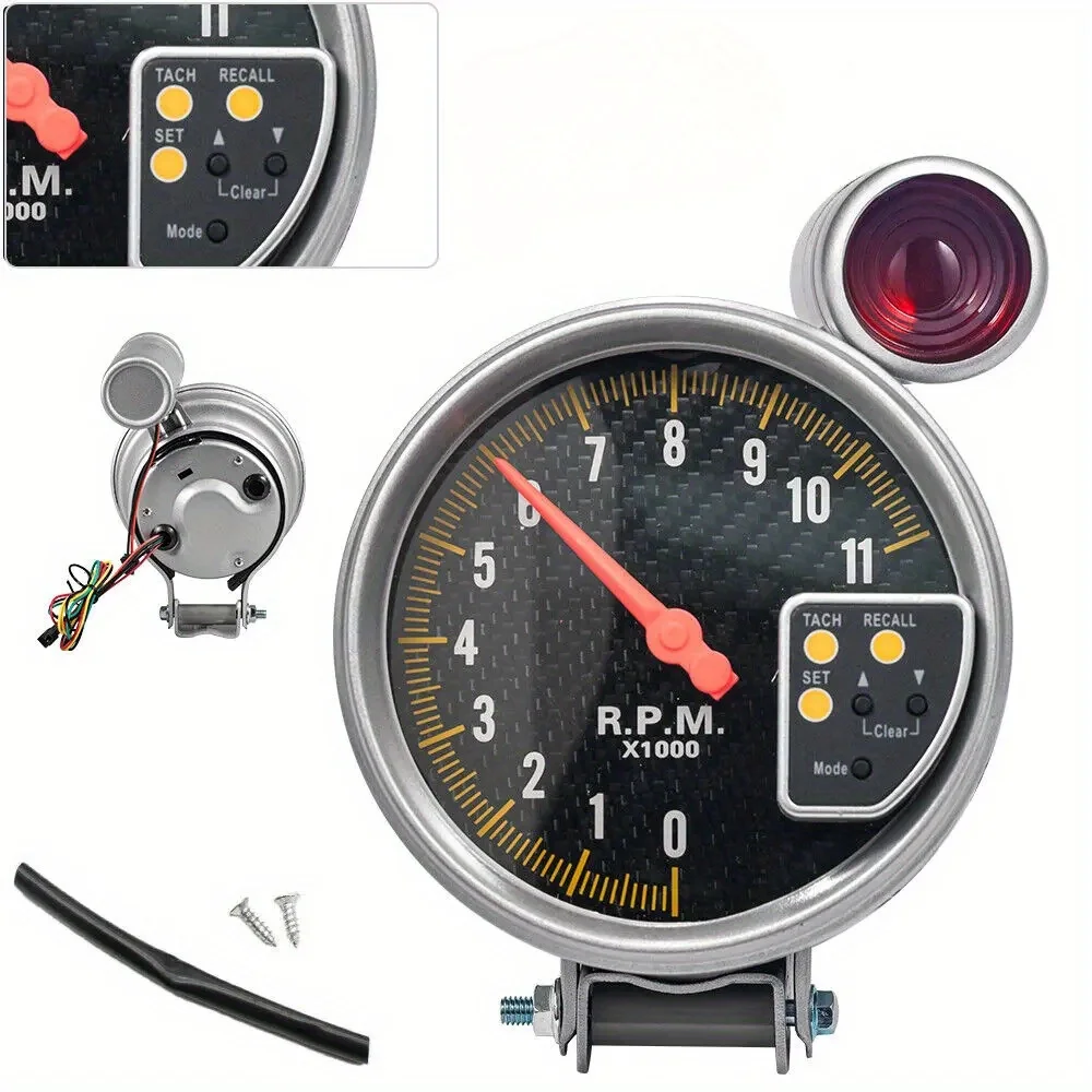 

5Inch Carbon Style Face Tachometer Tach Gauge with Shift Light 11K Rpm NEW