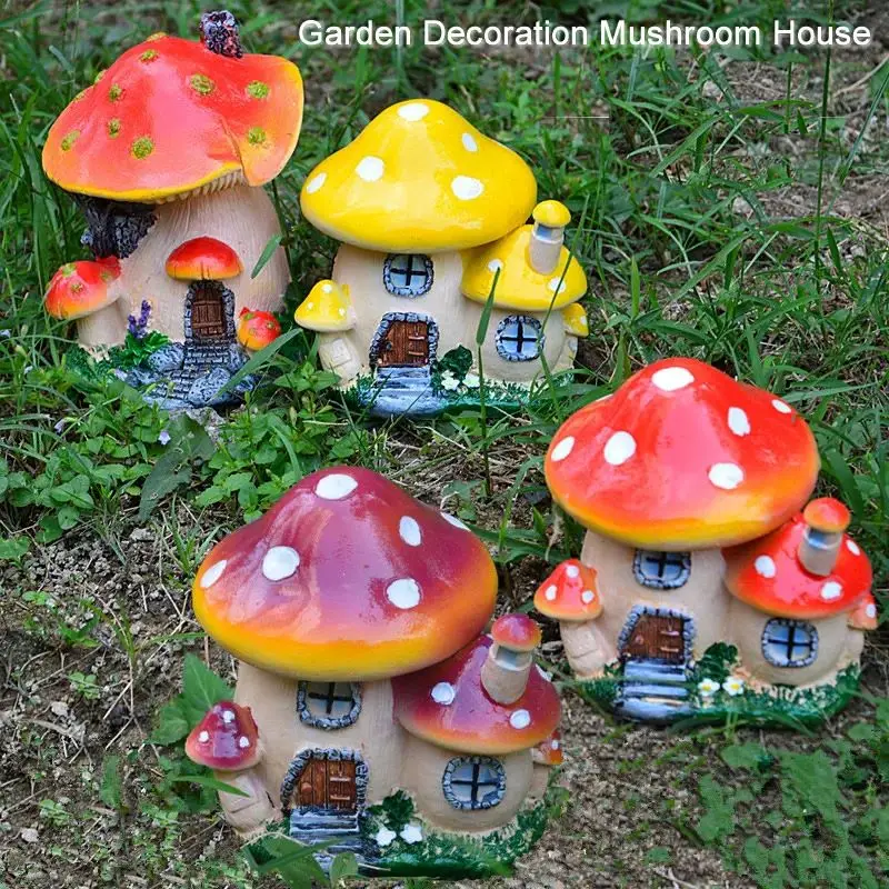 

Cute Resin Mini Mushroom House Outdoor Garden Decoration Statue Gnome's House Sculpture For Home Office Room Decor Ornament