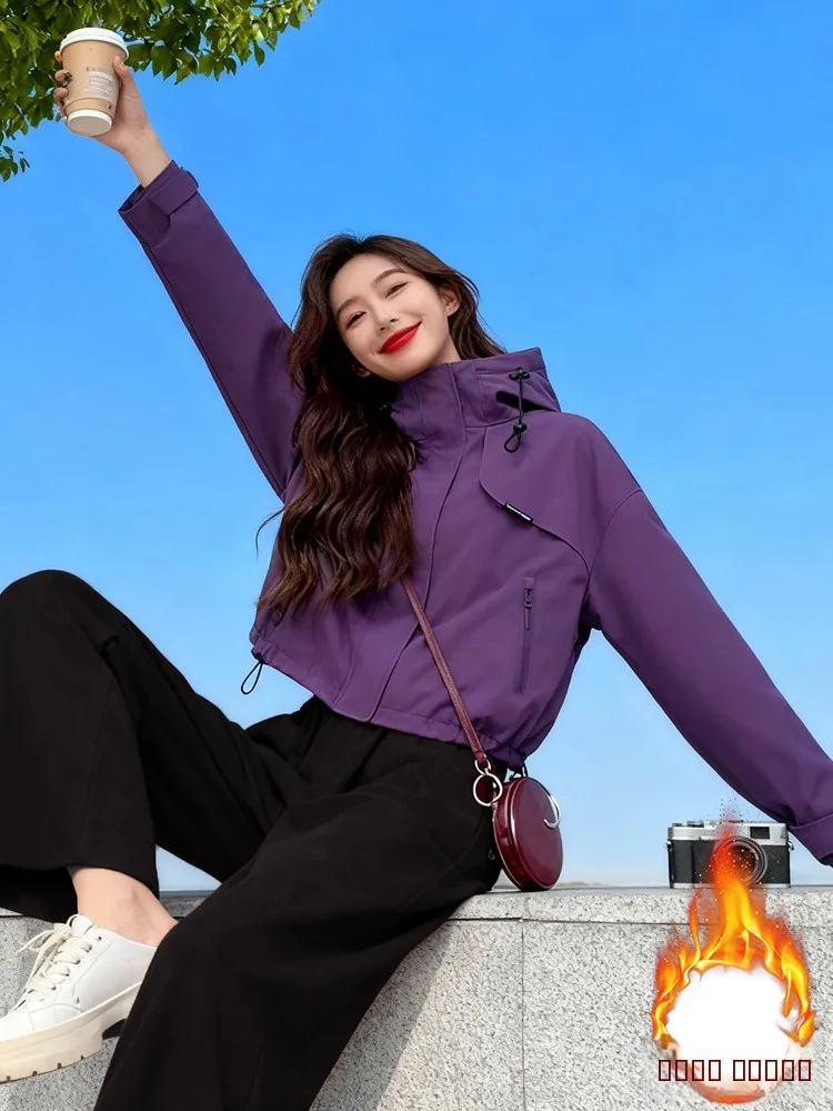 

Модная стеганая хлопковая куртка для женщин: теплая зимняя модель с длинными рукавами, утепленная флисом, свободного кроя, в рабочем стиле