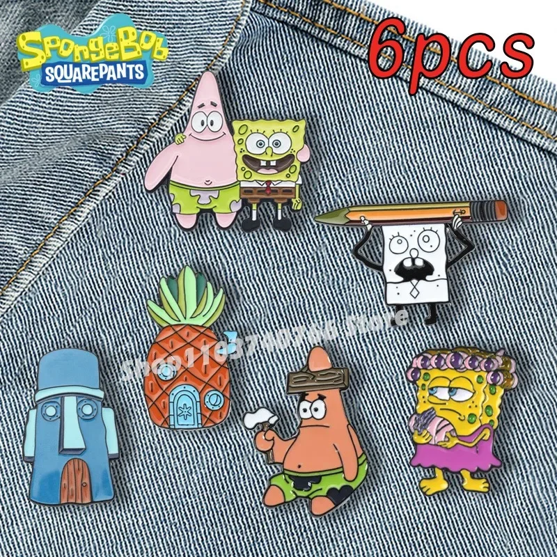 Alfileres de esmalte de Bob Esponja para niños, insignia de broche de solapa, decoración de mochila de camisa de dibujos animados de Anime, regalo