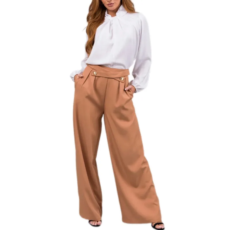 

Women's High-waisted Wide-Leg Pants with Zipper Pocket, Straight Leg, Casual Fashion, New, Spring, Summer