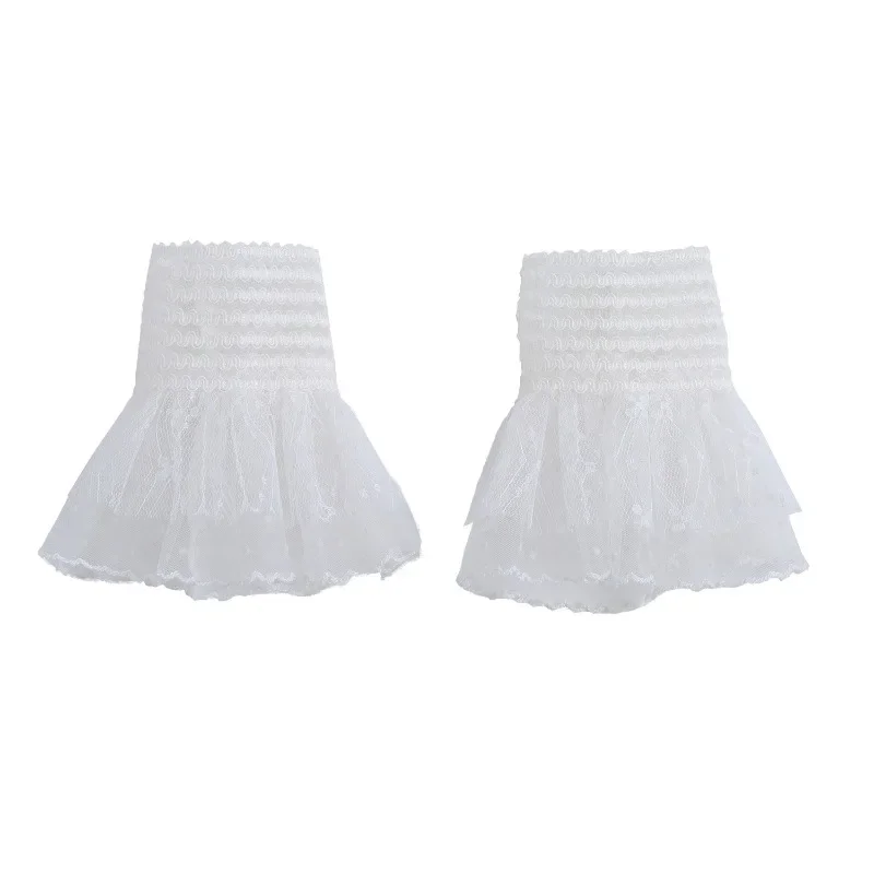 新しい取り外し可能な袖口レースメッシュ偽フレアスリーブ女性プリーツフレアスリーブフリルリストバンド装飾アクセサリー