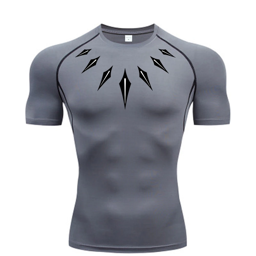 Men's animated compression T-shirt, running tight sports T-shirt, gym, sports training, quick drying T-shirt, summer T-shirt