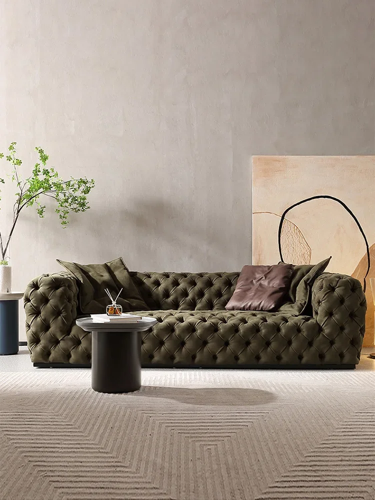 Lunar surface pull-up sofa, light luxury matte leather straight row