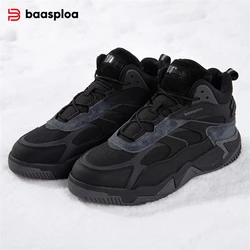 Baasploa Men Winter Sneakers Comfort Plush Warm High Top Walking Shoes for Men Leather Waterproof Casual Sneakers Male Non-Slip