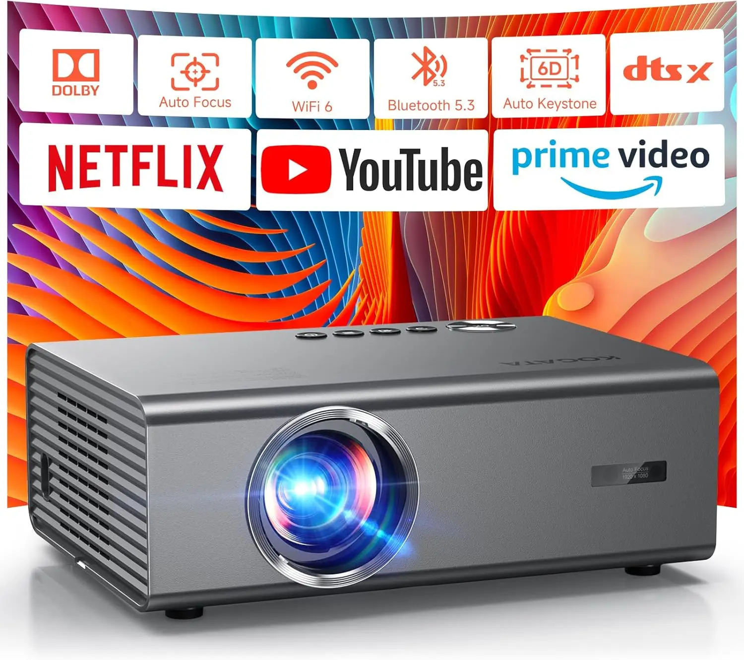 

4K Smart-проектор с автофокусом, Wi-Fi 6 и Dolby Audio — для домашнего кинотеатра и просмотра фильмов на открытом воздухе
