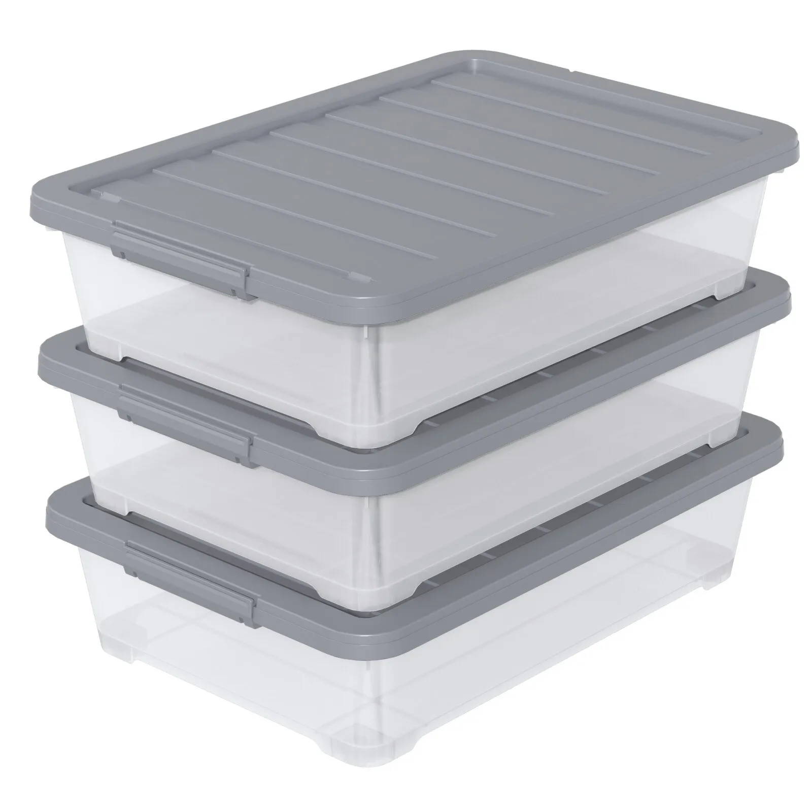 

3 Packs Large Clear Wheeled Latching Storage Box 40L Plastic Underbed Organizer for Home Bedroom Closet Space Saving