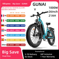 GUNAI-V 1000W Electrical Bicycles 26x4.0Inch Fat Tire Adults Electric Mountain EBike with 48V 21AH Battery, 50km/h Max Speed