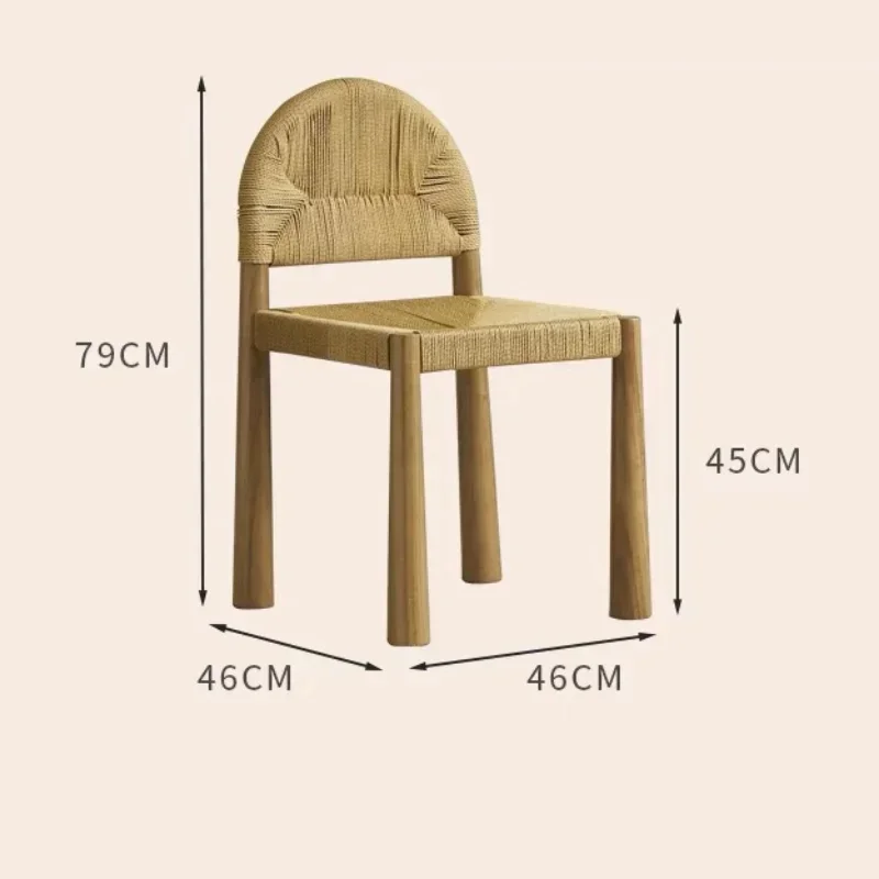 Designer Chair Retro Wood Rattan Weaving Single Stool with Backrest Living Room Home Furniture Bohemian Dining Chair