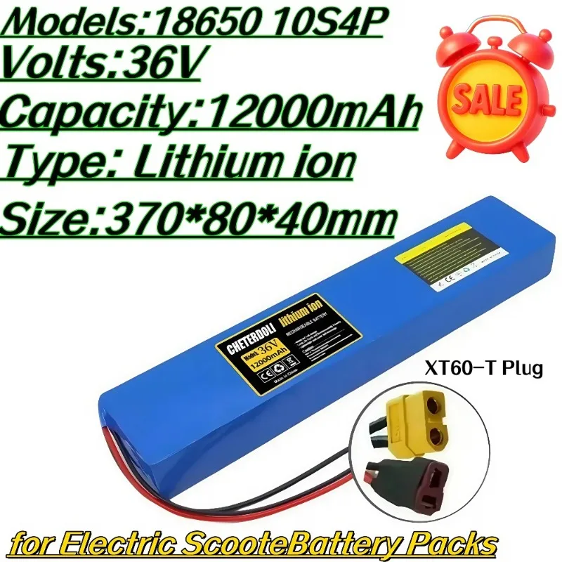 

36V 12Ah 10S4P Lithium Ion Battery Pack 700W, Rechargeable Replacement Battery for 42V Electric Scooters.