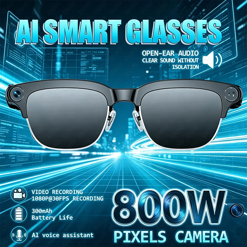 

2026 New 800W HD Camera Smartglasses Real-time Translation Video Recording AI Voice Assistant Recording Dual Speakers Sunglasses