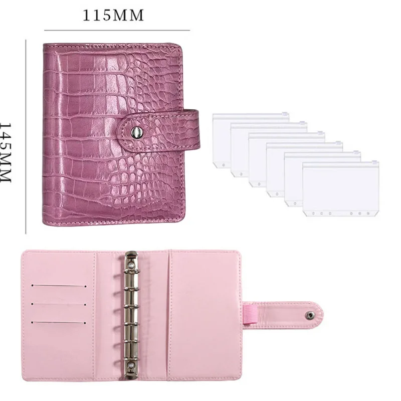 A7 Krokodilmuster-Leder Budget-Planer Notizbuch Geldumschlag-System Set mit Bindertaschen Geldbudget-Sparorganizer – Detail 3