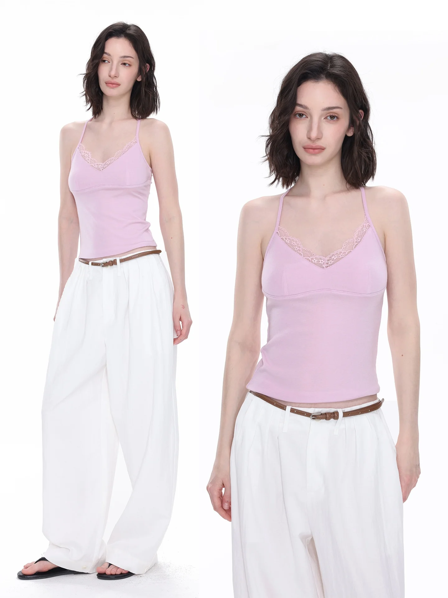 

Женский летний топ Monroo: розовый кружевной топ без бретелек с V-образным вырезом, облегающий, белый, без рукавов, элегантный, простой стиль, с рюшами