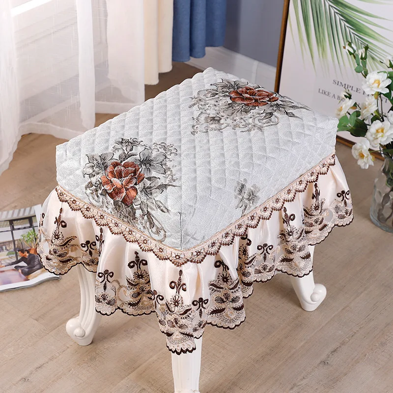 Piano Bench Cover 30x30 Flower Pattern Skirted Square Stool Cover Vanity Stool Living Room Shoe Bench Universal Chair Cover
