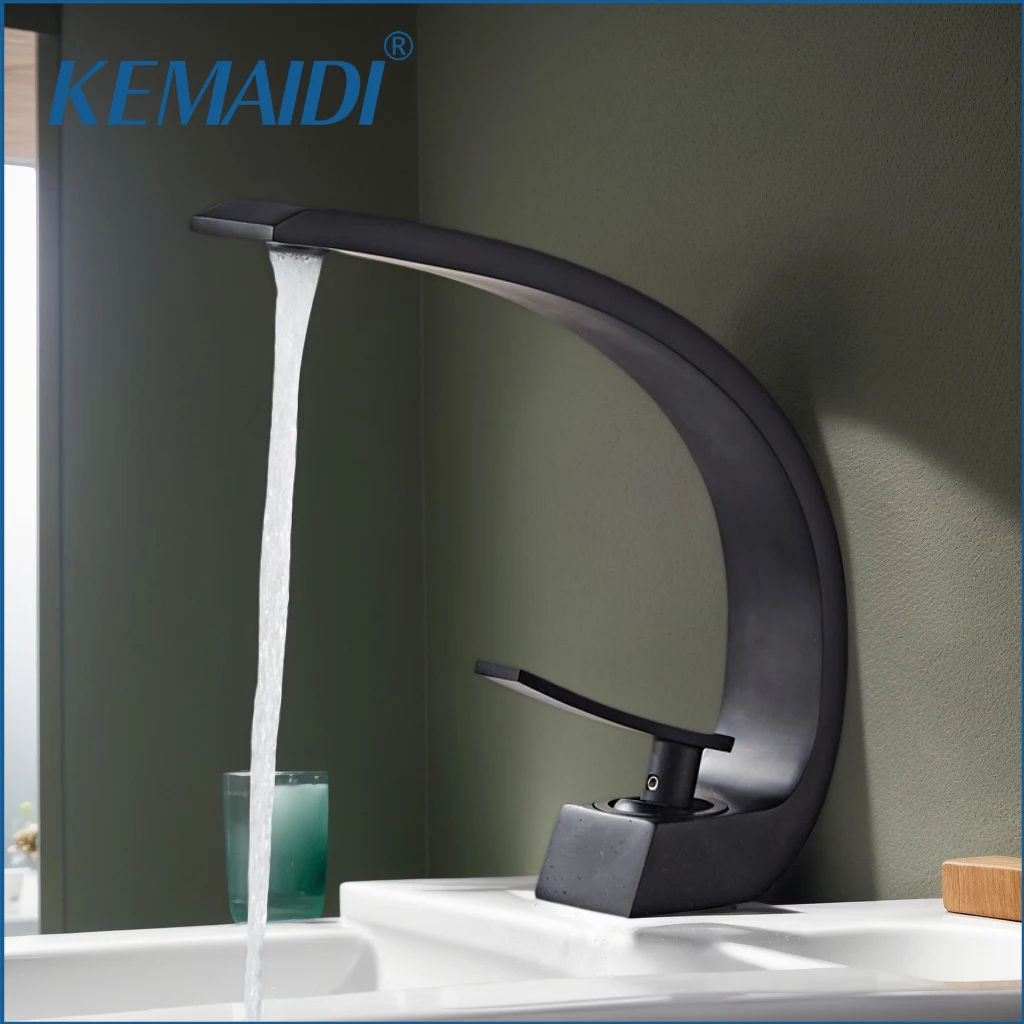 

KEMAIDI Bathroom Faucet Solid Brass Hot Cold Water Mixer Tap for Bathroom Hotel Deck Mounted Basin Sink Faucets Brushed Gold