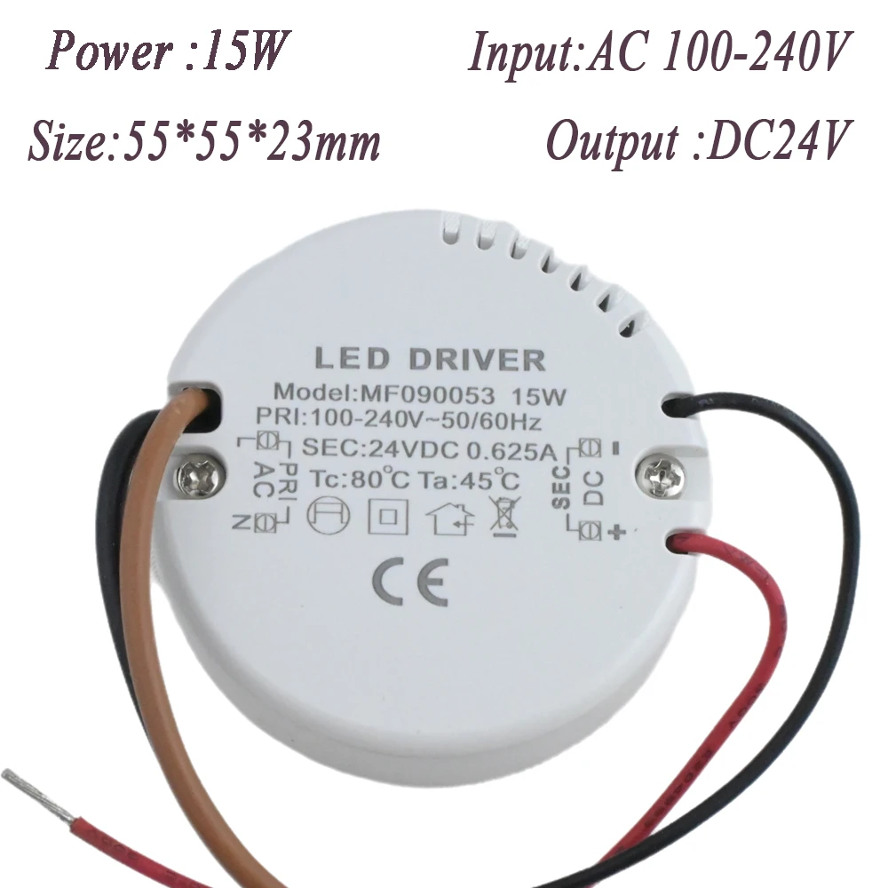 12W 15W Runder LED-Treiber AC 220-240V zu DC 12V 24V Netzteil Adapter Externer Transformator für LED-Streifenlampe Innenbeleuchtung