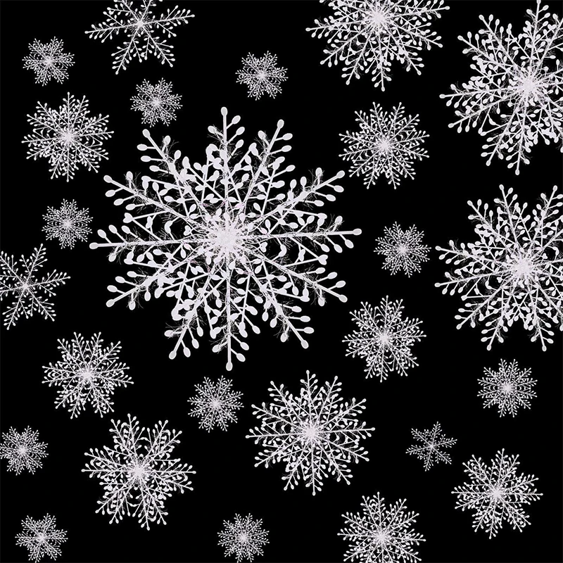 

6Pcs White Snowflake Decoration Artificial Plastic Snowflake 6 Sizes Xmas Tree Pendant Ornament for Home Party DIY Wreath Decor