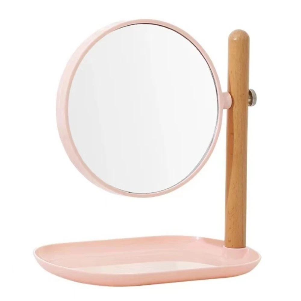 

Double Sides Desktop Makeup Mirror INS Wood Stand Vanity Cosmetic Mirror with Storage Tray Gift Table Dressing Mirror Decoration