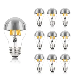 Lampadina Edison a Led dimmerabile A19 E27 4W 220V Top Silver bowl filamenti gocciolati lampadina a Led Half Chrome A60 Crown lampade a luce Vintage