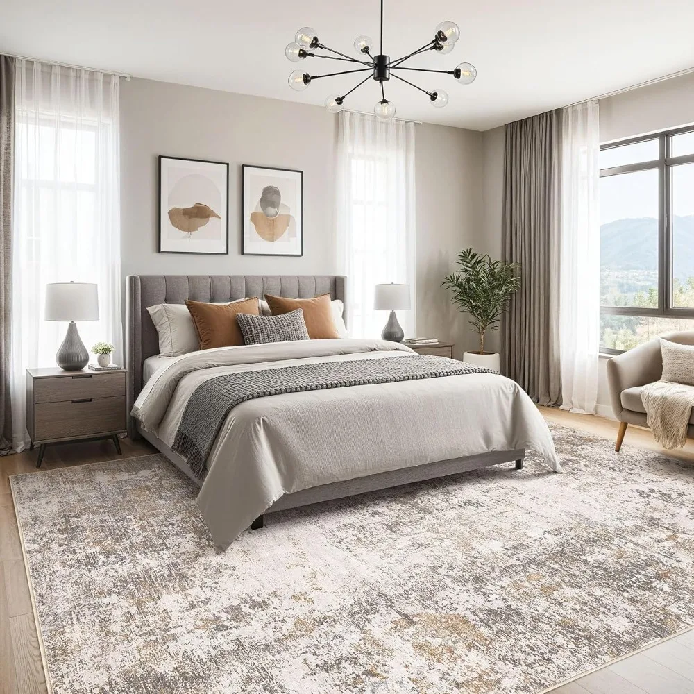 Large 9x12 Modern Abstract Area Rug with Soft Texture, Washable, Non-Slip and Stain Resistant for Living Room and Bedroom