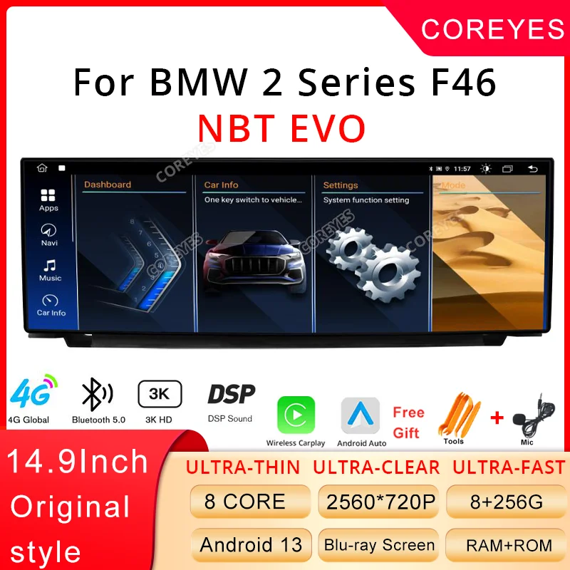 

COREYES Android 13.0 14.9 Inch 2560*720P For BMW 2 Series F46 2013-2018 NBT EVO System Car Radio Multimedia Player GPS CarPlay