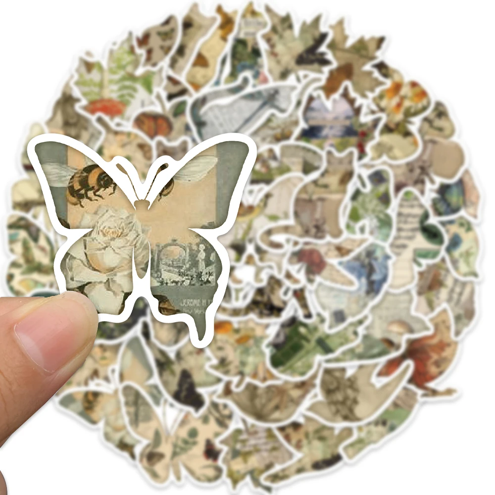 50PCS Vintage leaf Animals Stickers Butterflies And Kitten Graffiti Decals For Laptop Phone Shell Scrapbook Fridge Stickers