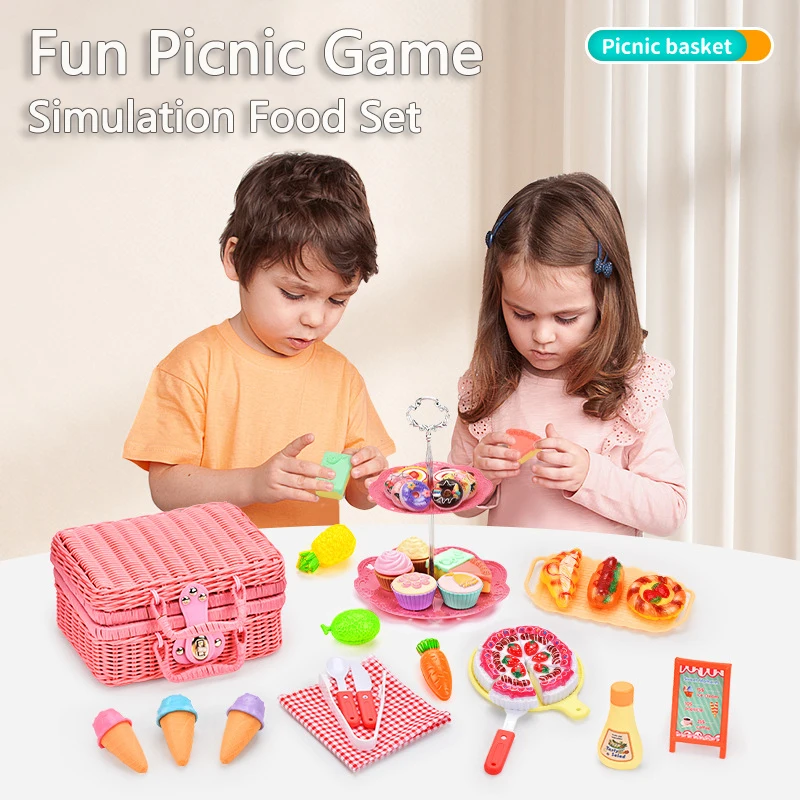 Picnic Food Kitchen Toys Girl Tea Set Party Games Pretend Play House Simulation Dessert Snack Coffee Afternoon Tea Set Toys Kids