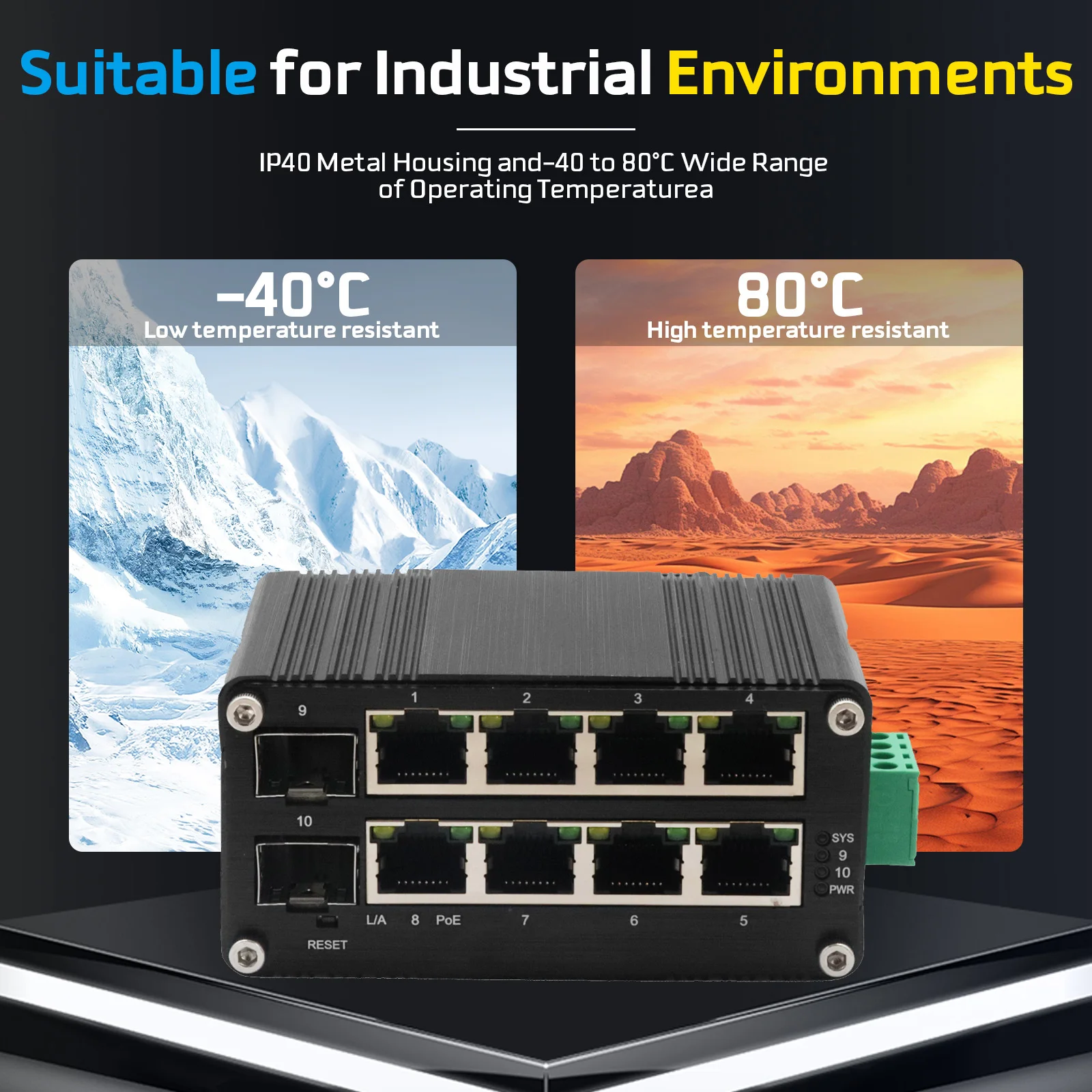 Mini Industrial 8 RJ45 Ports 2 SFP Gigabit Ethernet Switch Slot SFP, Din Rail, mendukung WEB, QOS, VLAN, IGMP