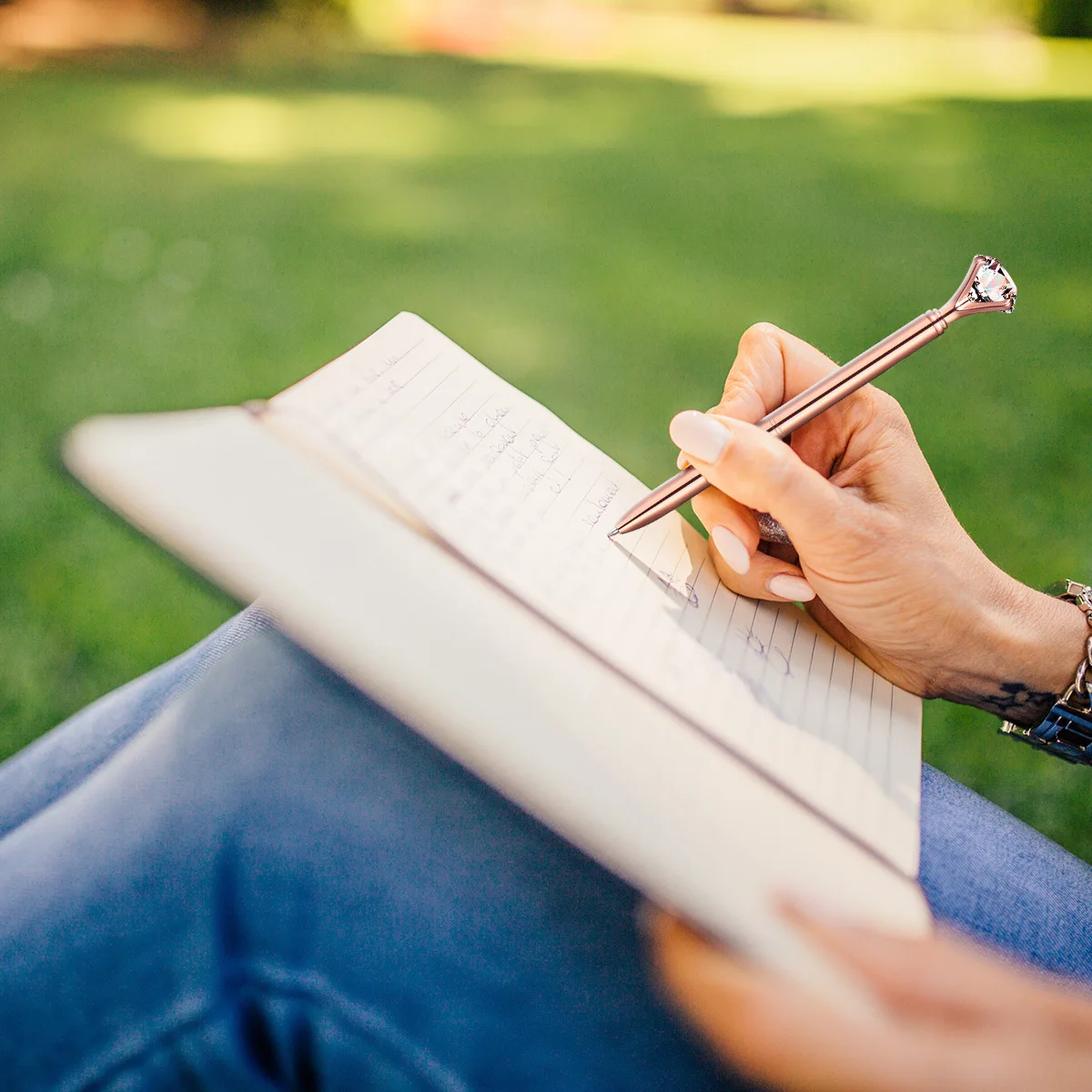 

4pcs Metal Crystal Ballpoint Pen Large Diamond Decor Rose Gold Smooth Writing Office School Gift Pens For Work Study Graduation