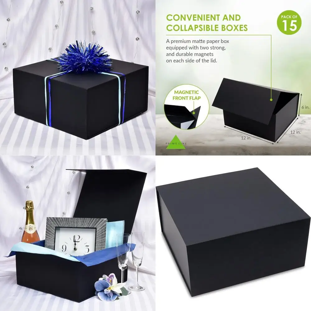 

Большие черные подарочные коробки 12x12x6 с крышками, упаковка из 15 штук, идеально подходят для бизнеса, свадеб, дней рождения и мероприятий