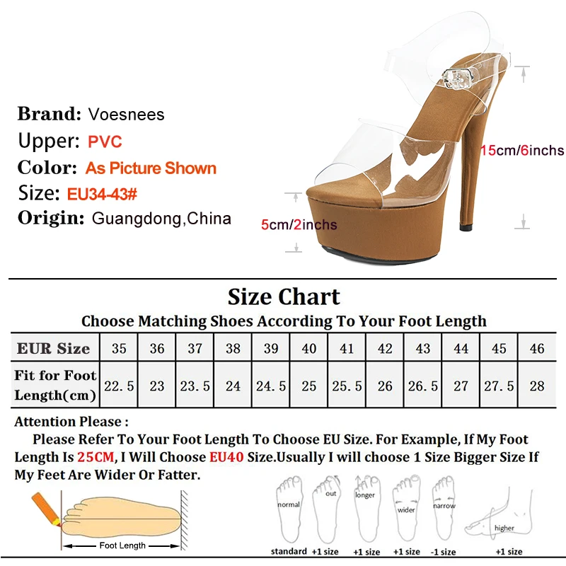 2025 New Summer Women Transparent PVC Shoes 15CM Thin High Heels Ankle Buckle Catwalk Shoes Large Size Stripper Platform Sandals