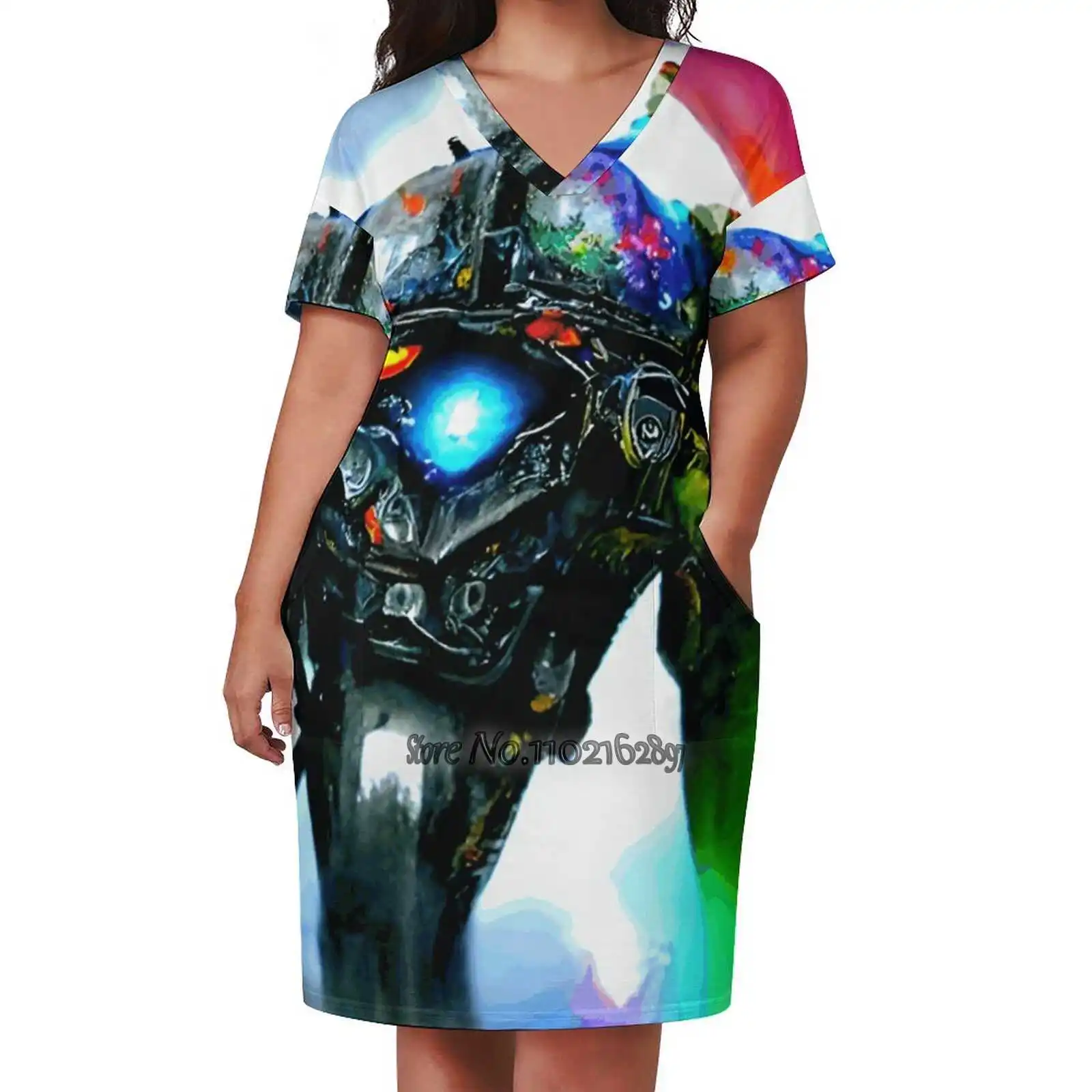 

Pride Mecha Cancer Fashion Street Dress Loose V-Neck Short Sleeve Skirt Casual Party Skirt 5Xl Pride Mecha Dark Fantasy