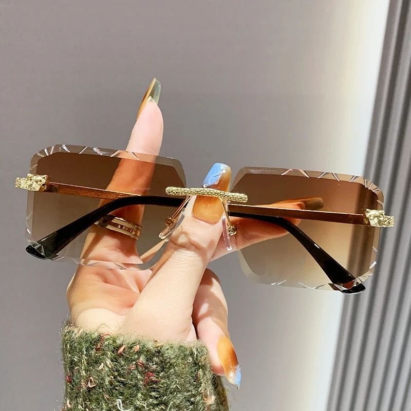 

Cheetah Decorative Frameless Square Sunglasses Leopard Head Men And Women Retro Star Metal Sunglasses Glasses 90296