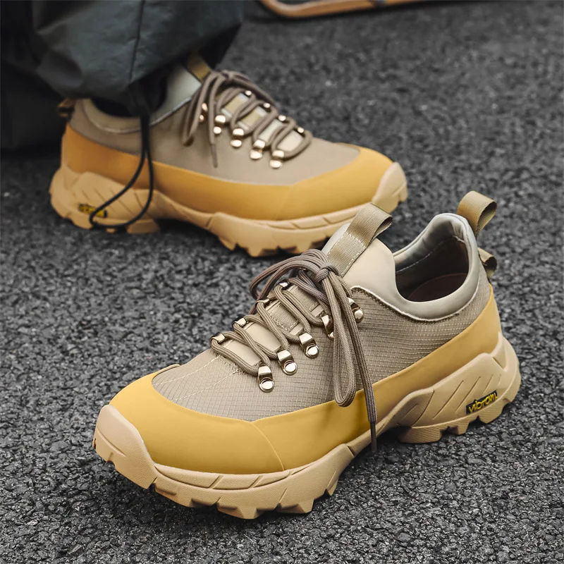 

2026 New Fashion Outdoor Shoes for Men Retro Trend Breathable Lave-up Rubber Men Sneaker Leather Hiking Shoes