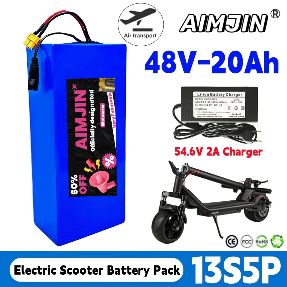 2025 New 48V 20000MAh 18650 lithium 13S5P battery pack with built-in BMS 500-1000W replaceable battery