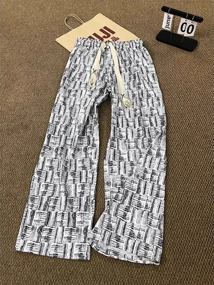 

Мужские летние свободные повседневные брюки в клетку в стиле ретро с принтом тай-дай из ледяного шелка, свободные повседневные брюки, белые брюки для подростков Qui Dry