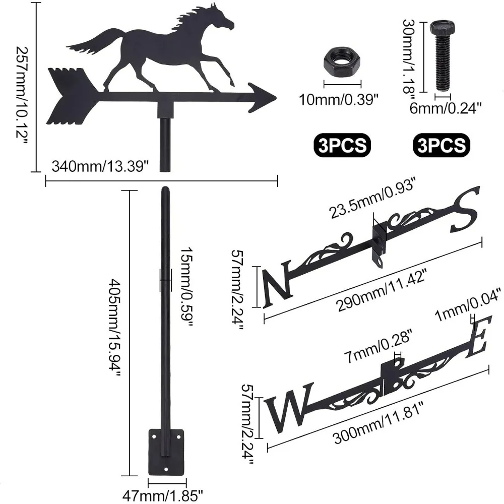 1 PCS Weathercock Galloping Horse Ornament Wind Vane Weathervanes Metal Weather Vane for Garden Decor Farmhouse