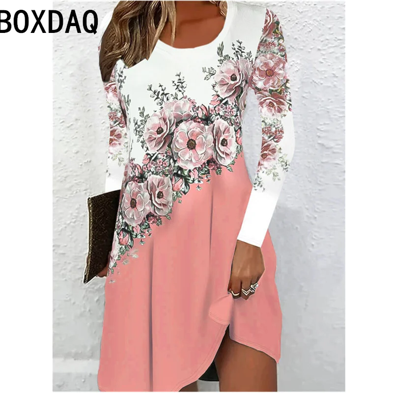 Nuovo abito a maniche lunghe da donna Abito con motivo floreale a farfalla 3D Abito da donna elegante retrò casual a-line Abiti di grandi dimensioni 3XL