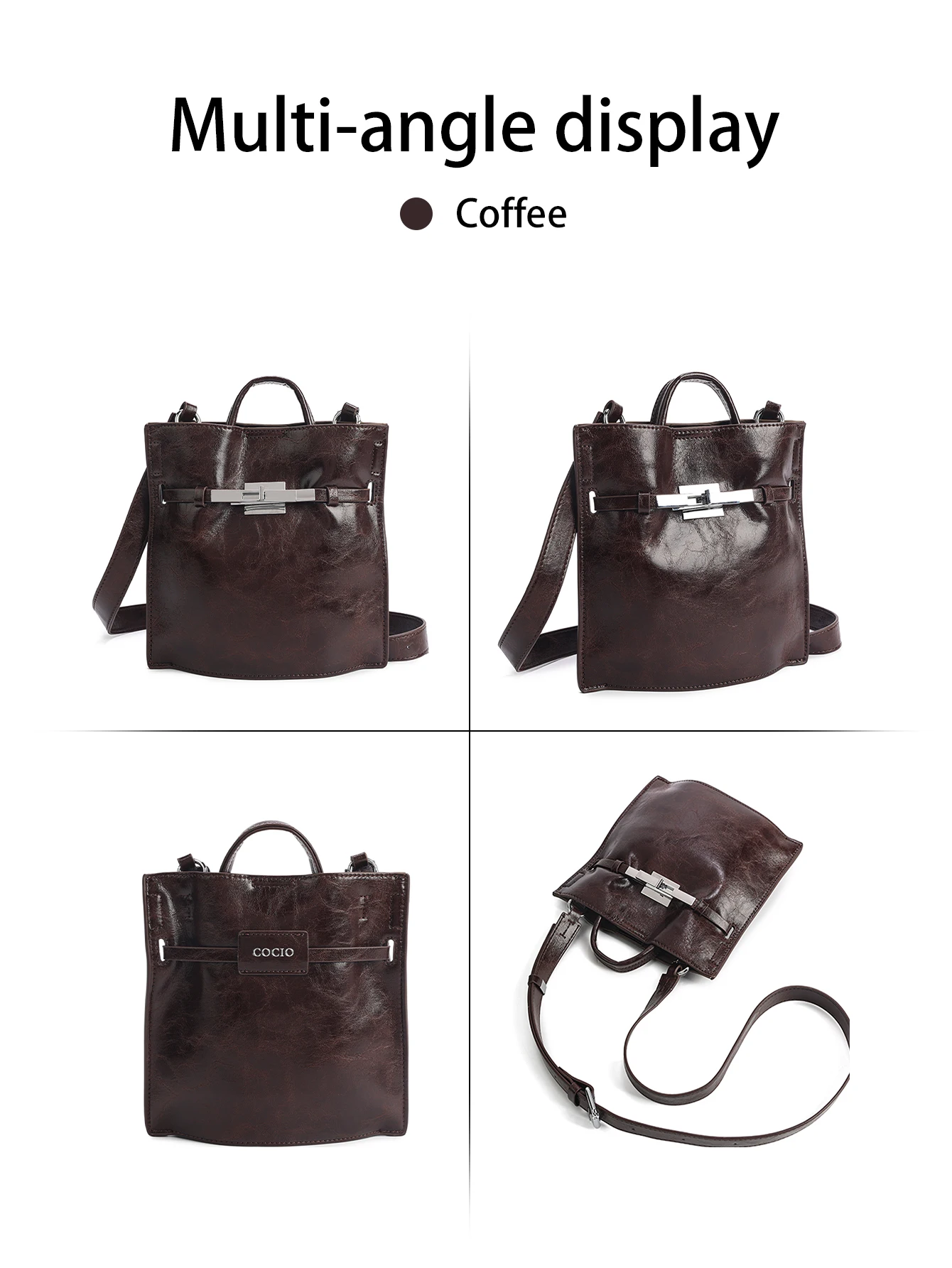 Luxuriöse, gewachste Leder-Handtasche im Retro-Stil, kleine quadratische Tasche für Damen, elegante, schlichte Business-Reisetasche – Detail 10