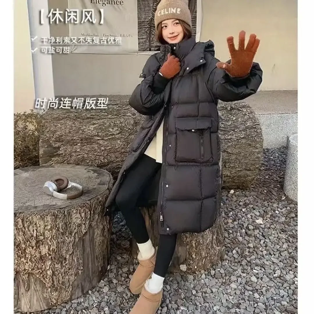 

Women's Autumn/Winter Down Jacket White Duck Down A-line Stand-up Collar Medium Length Waist-cinched Plus Thicken Warm Versatile
