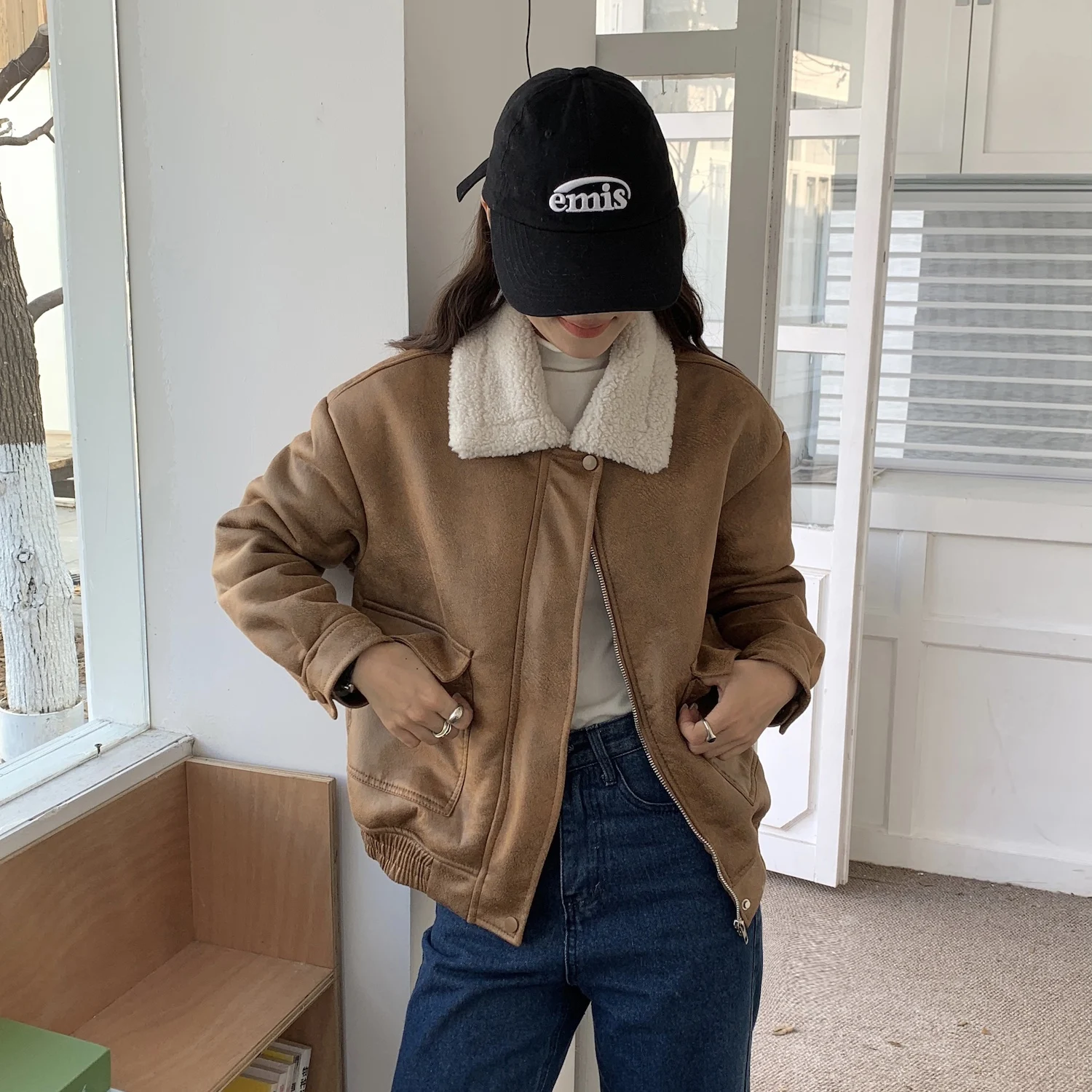 الكورية Sle الدافئة فرو الضأن المشذبة ort Jaet معطف المرأة Faion الخريف الشتاء ملابس خارجية الجلود الناعمة ومعطف الفرو #3