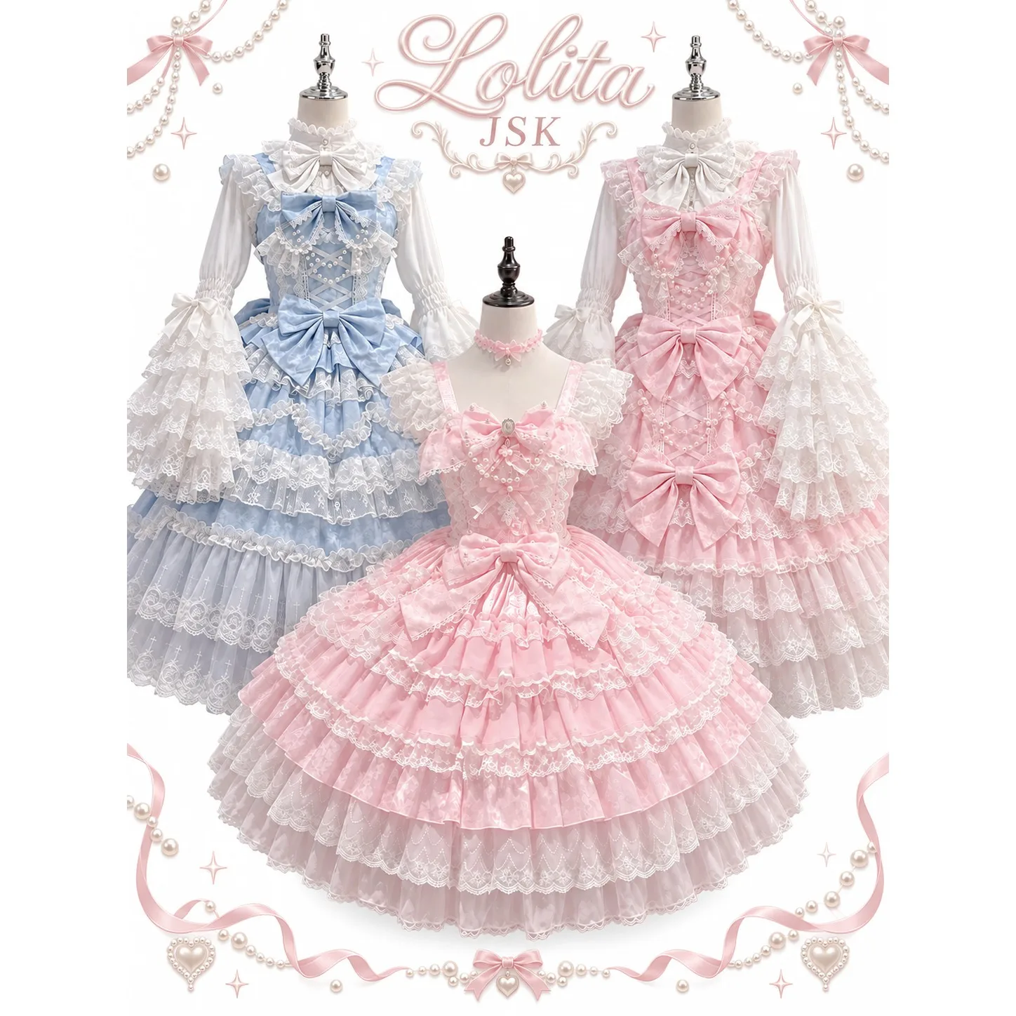 Japanischer Lolita-Stil Trägerkleid für Damen Ärmellos Niedliche Schleife Spitze Elegant Süß Feenhaft Cosplay Party Alltäglich Lässig JSK Kleider