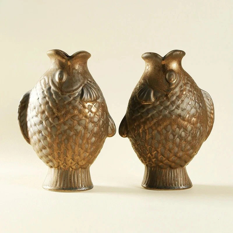 Creative Fish Shaped Coarse Pottery Vase Flower Pots Table Decoration Flowers Arrangement Floral Vases Room Aesthetic Decor